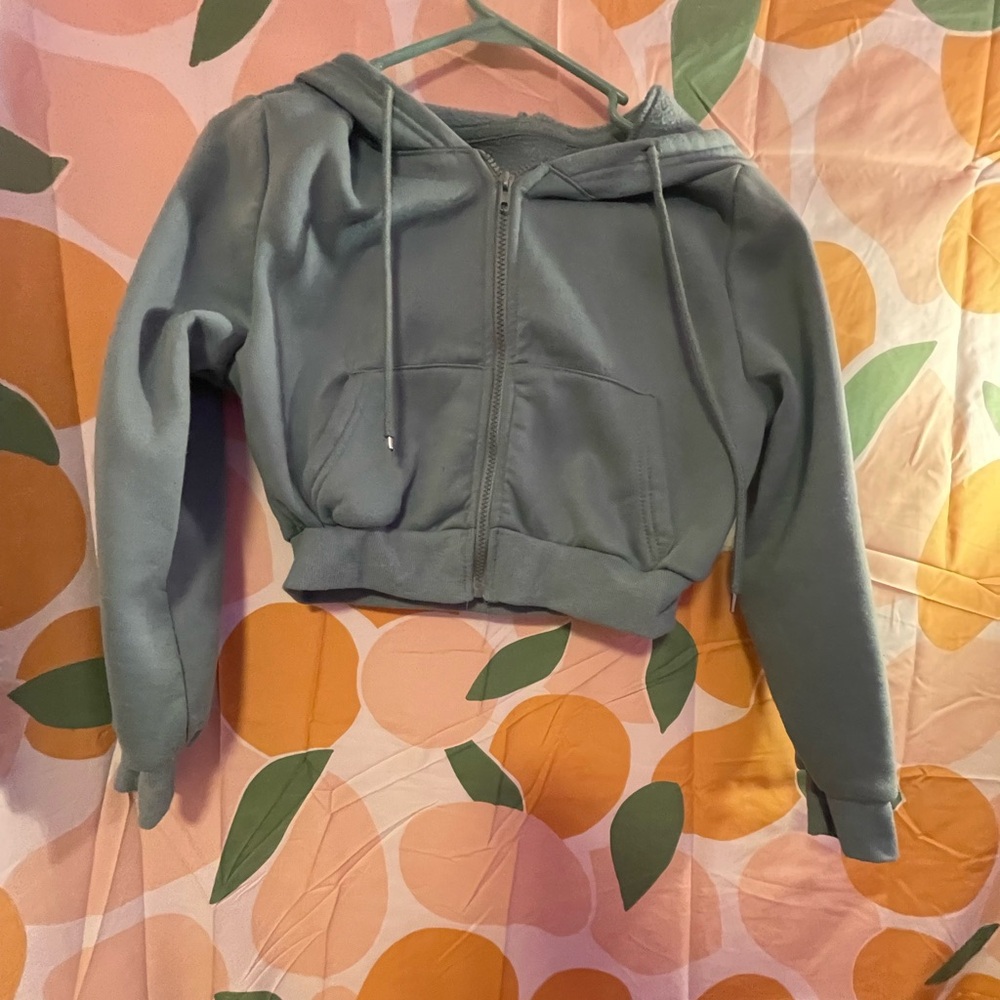 SHEIN teal cropped jacket with hood
Size S